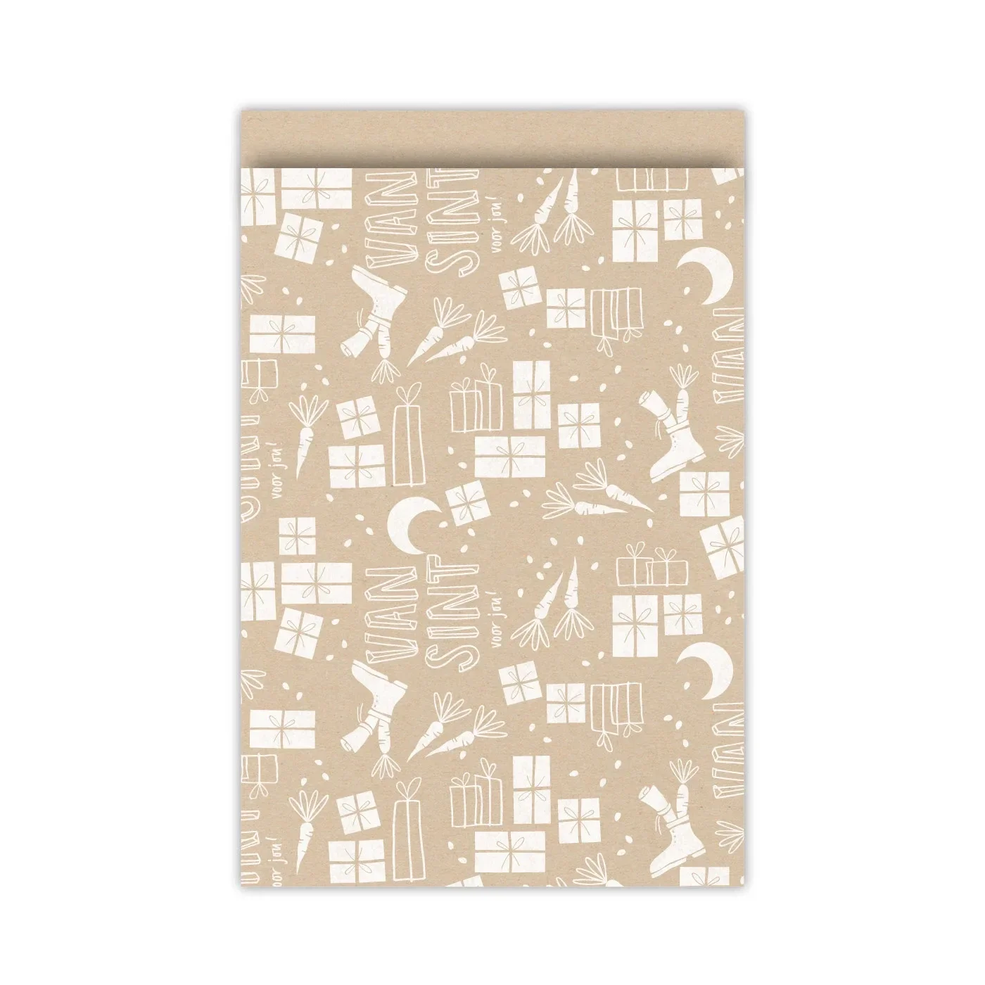 Cadeauzakje 12×19 cm - Bruin met Sinterklaasillustraties