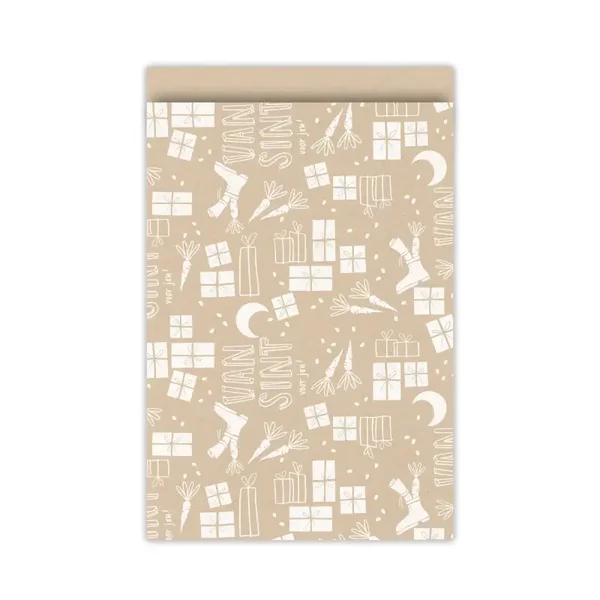 Cadeauzakje 12×19 cm - Bruin met Sinterklaasillustraties