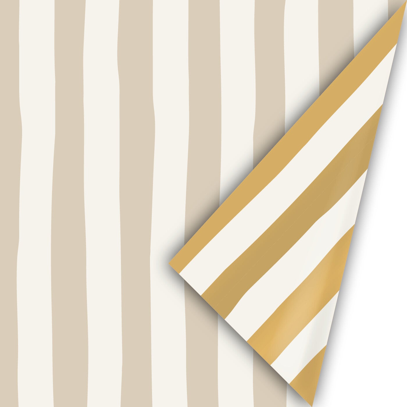 Cadeaupapier –  Lazy Stripes Beige & Goud (Dubbelzijdig)