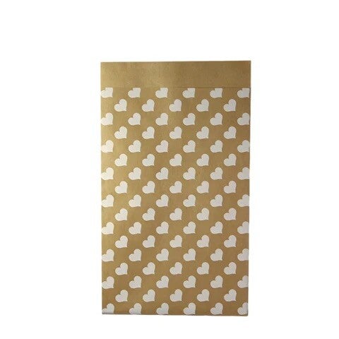 Cadeauzakje 12×19 cm - Bruin hartjes