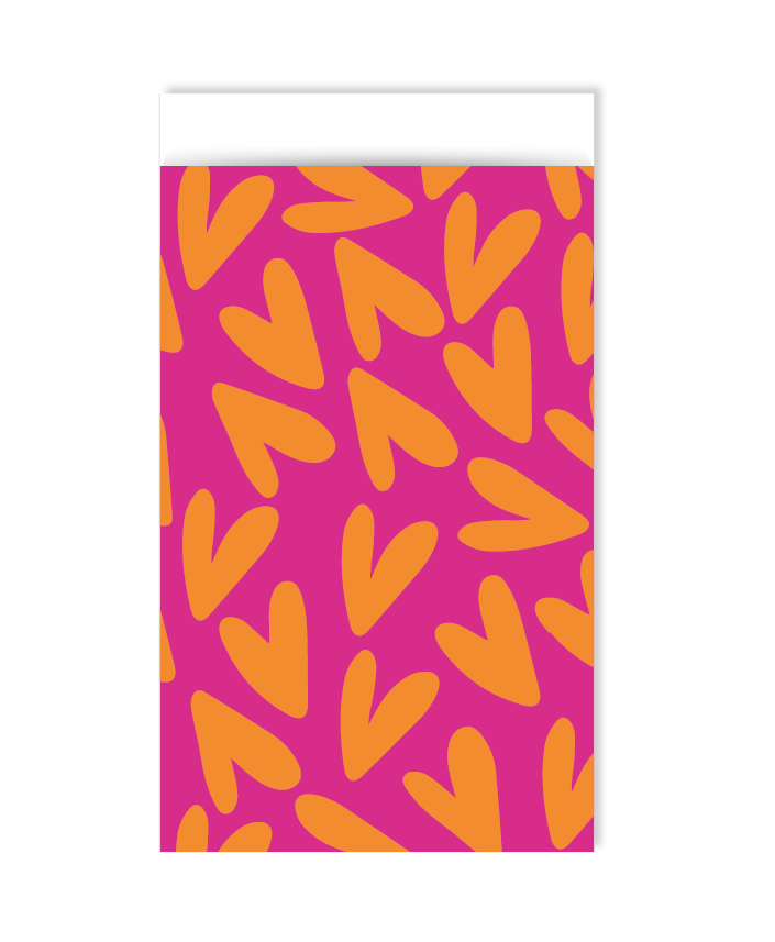Cadeauzakje 12×19 cm - Magenta / oranje hartjes