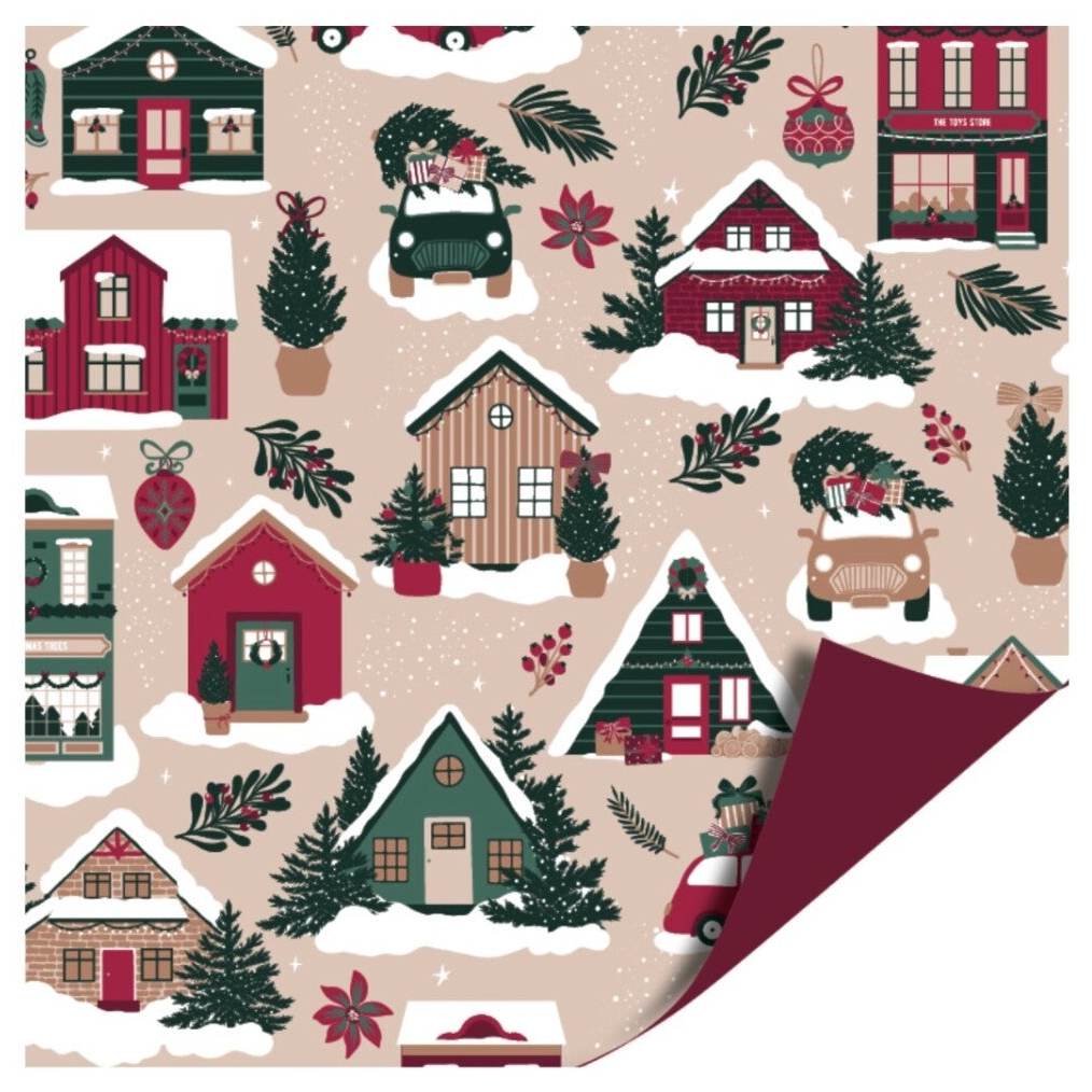 Cadeaupapier –  Winterse Huisjes (Dubbelzijdig)