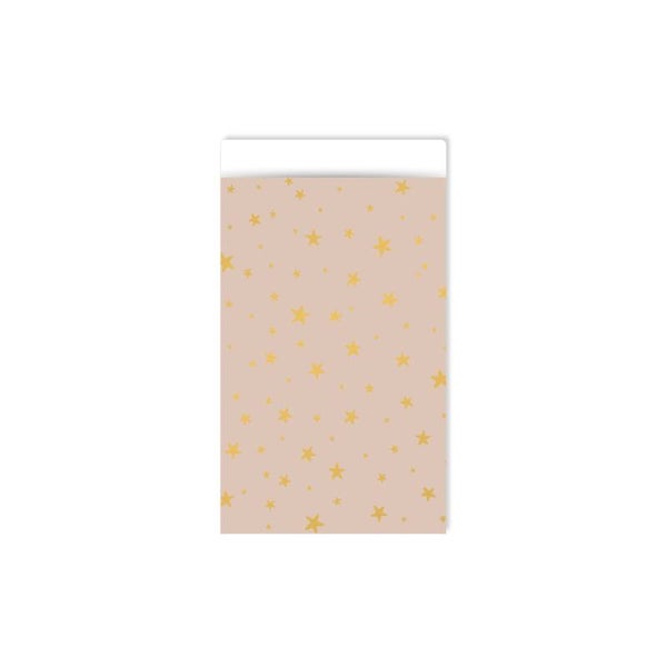 Cadeauzakje 12×19 cm - Beige met gouden sterren