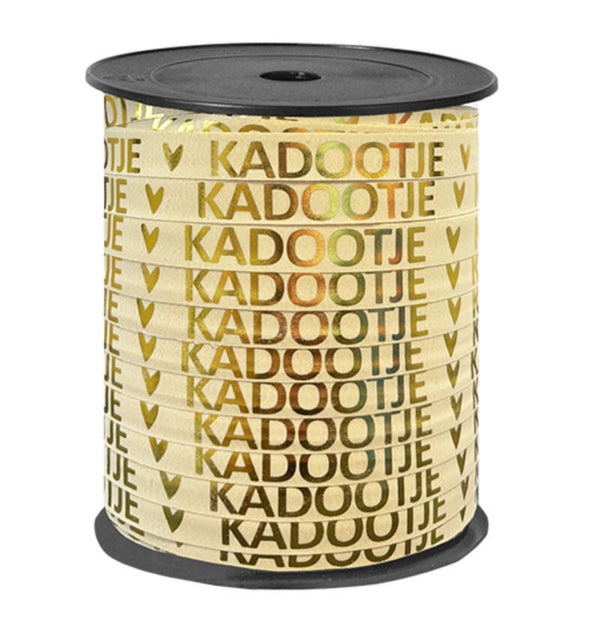 Cadeau lint – Beige lint met gouden “KADOOTJE” - 5 meter