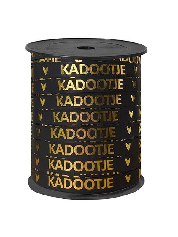 Cadeau lint – Zwart met goud “KADOOTJE” - 5 meter