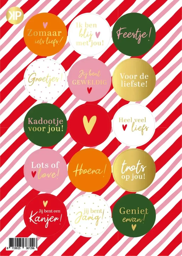 Stickervel 15 stickers - lieve woorden kleurijk
