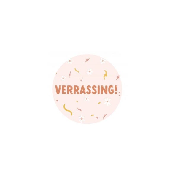 Stickers - Verrassing! (roze met bloemen)