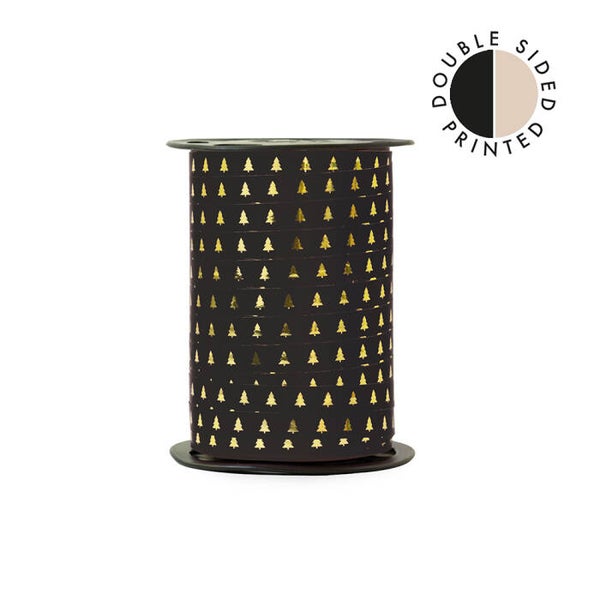 Cadeau lint – Kerstboompjes Zwart & Goud - 5 meter