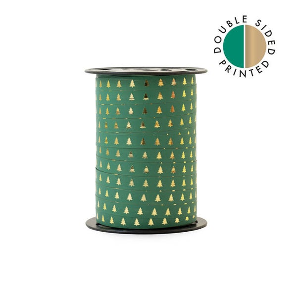 Cadeau lint – Kerstboompjes groen & goud - 5 meter