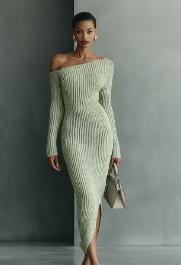 Robe Maille Élégance Sage