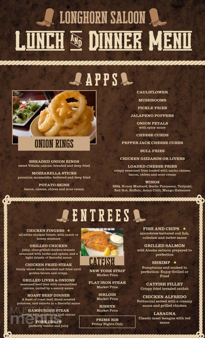 Menu | Longhorn Saloon