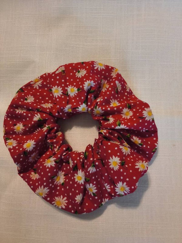 Large Scrunchie Cotton Fabric Red Scrunchies Hair Tie polka dots and daisy