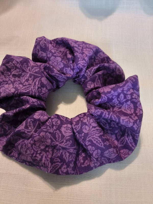 Large Scrunchie Cotton Fabric Purple with floral Print Scrunchies Hair Tie