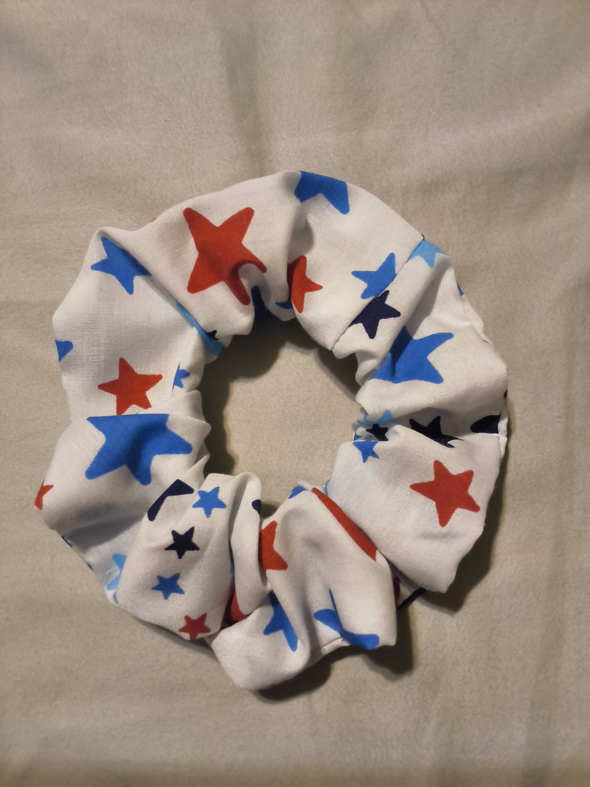Large Handmade Hair tie Scrunchie 4th of July Stars Design Patriotic