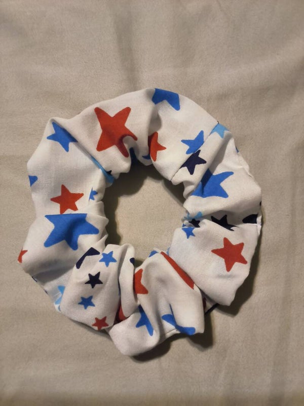 Large Handmade Hair tie Scrunchie 4th of July Stars Design Patriotic