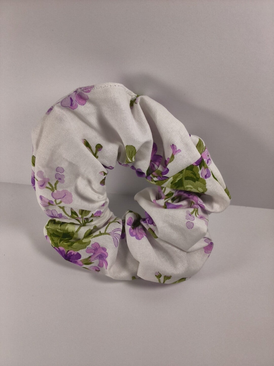 Women Large Scrunchie Cotton Fabric White With Floral Scrunchies Hair Tie