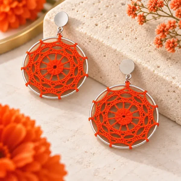 Mandala-oorbellen Oranje – 4 cm