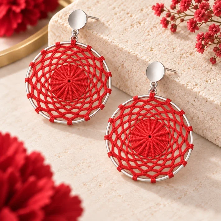 Mandala-oorbellen Rood – 4 cm