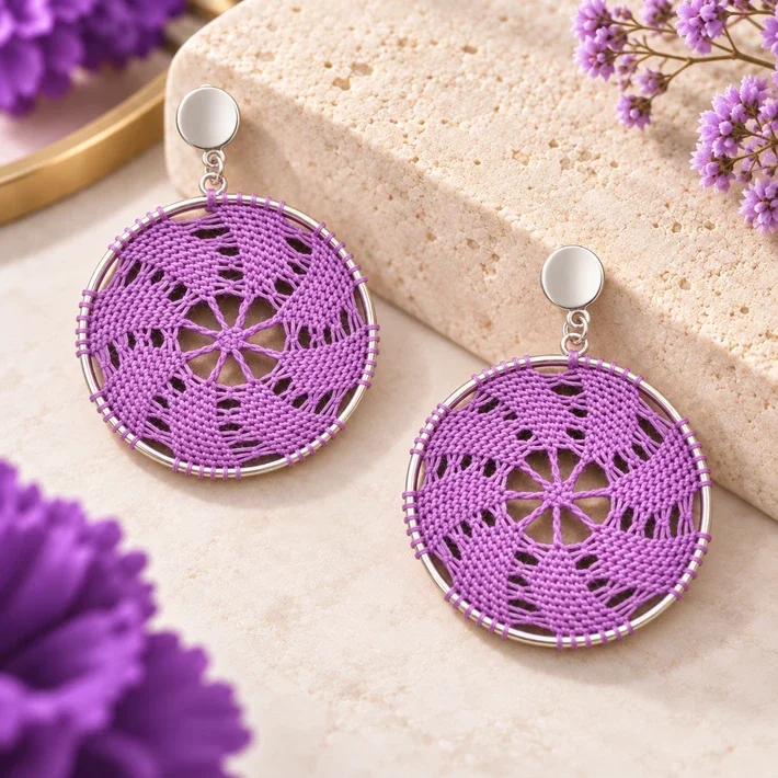 Mandala-oorbellen Paars – 4 cm