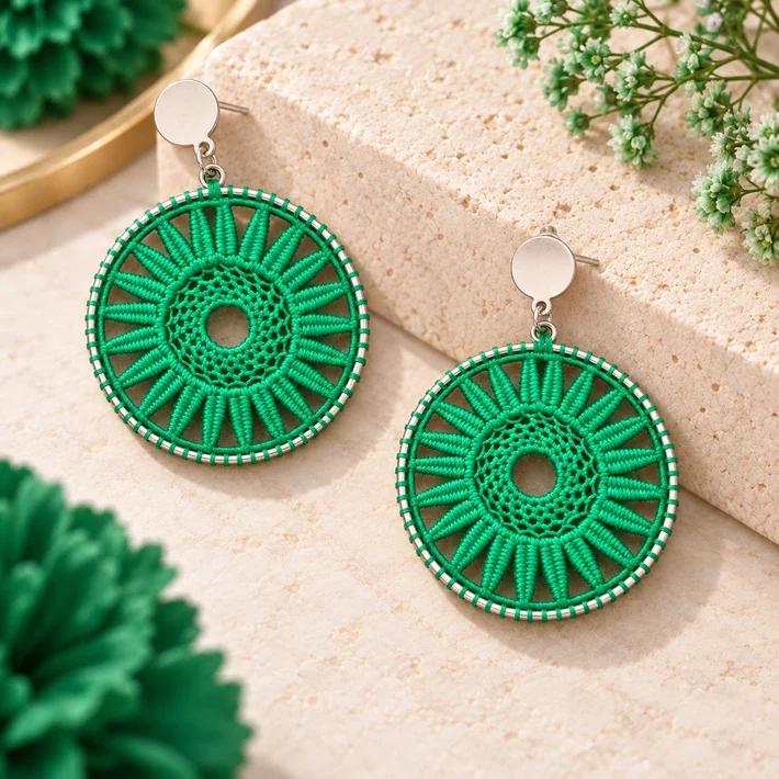 Mandala-oorbellen Groen – 4 cm