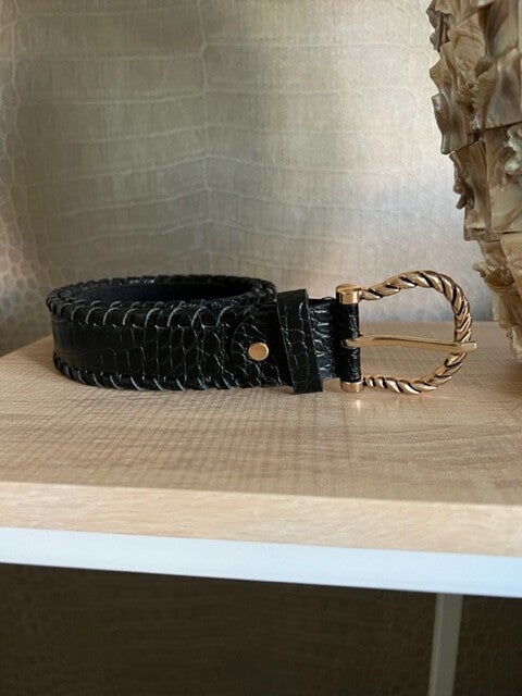 Croco stripe belt black/gold