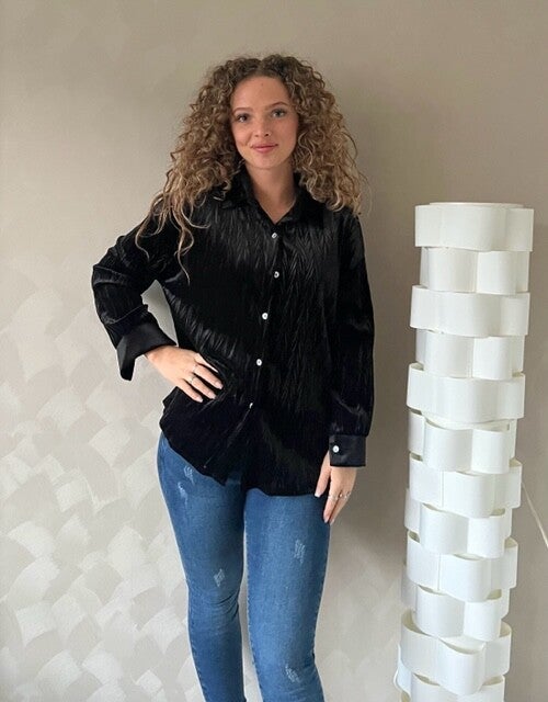 Velvet herringbone blouse black