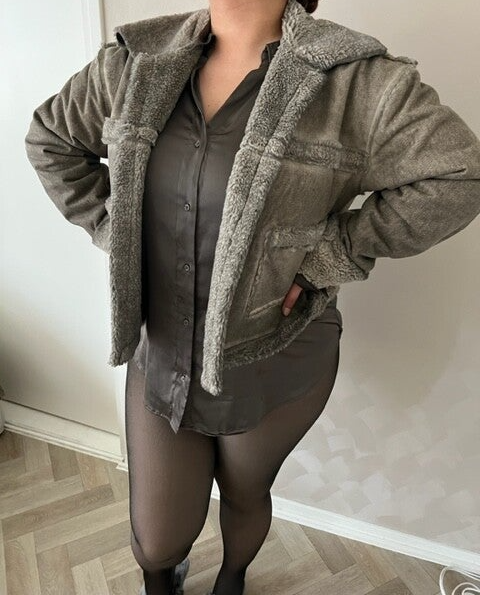 Classic fur 2 sides gray green coat