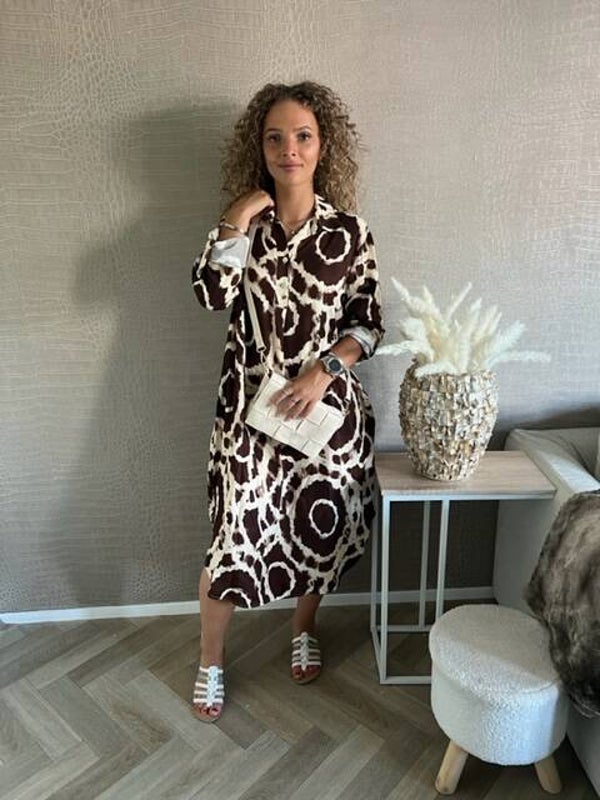 Circle maxi blouse dress brown/creme