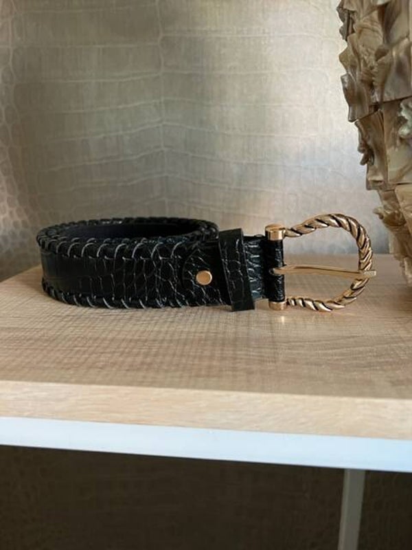 Croco stripe belt black/gold