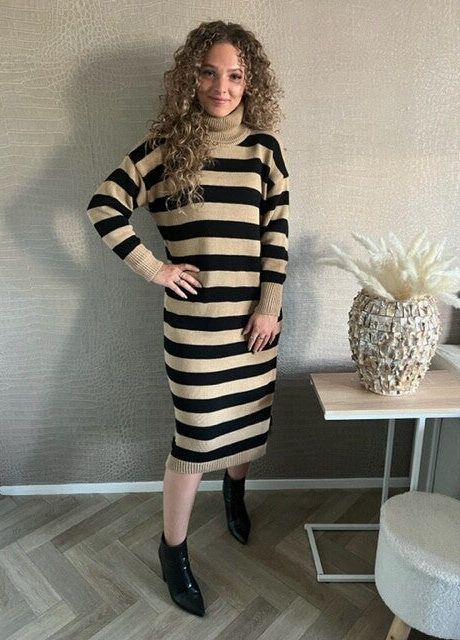Feline stripe split dress brown/black