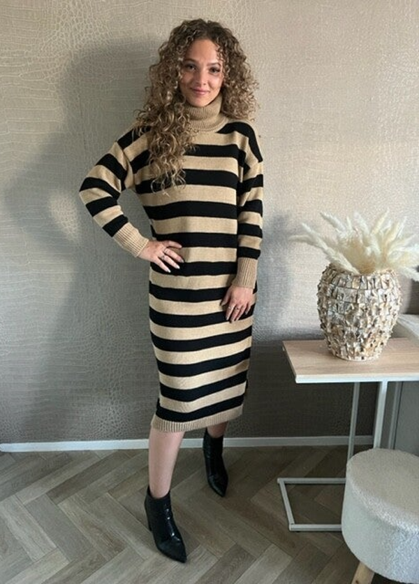 Feline stripe split dress brown/black