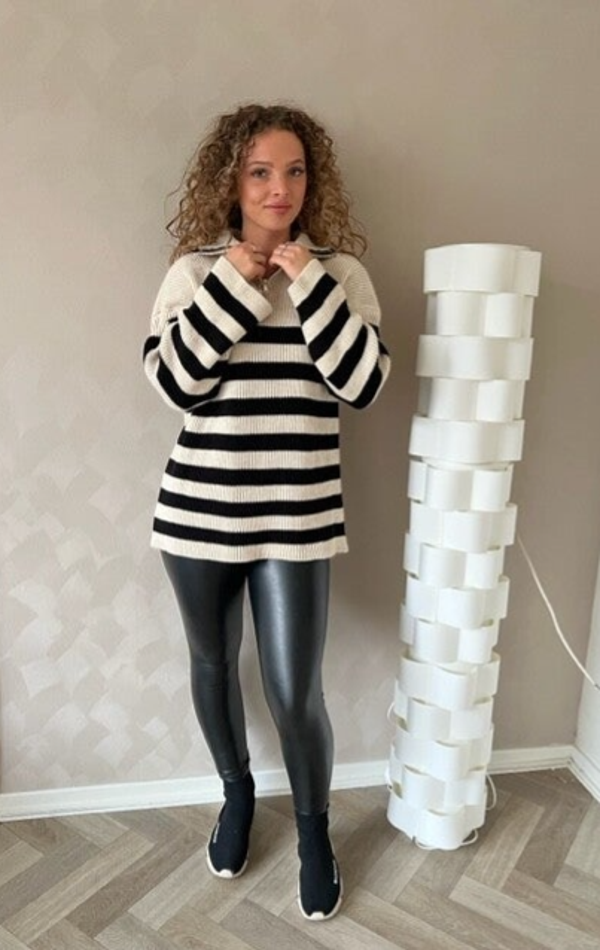 Zipper stripes sweater beige/white