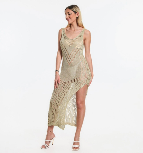 Golden chrochet beach dress