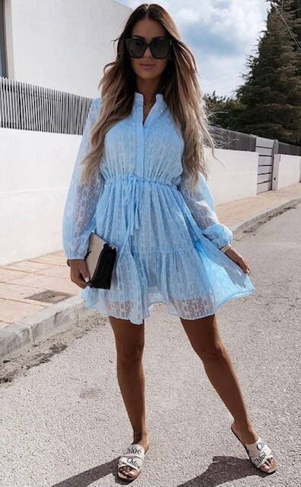 Unique guipure dress baby blue