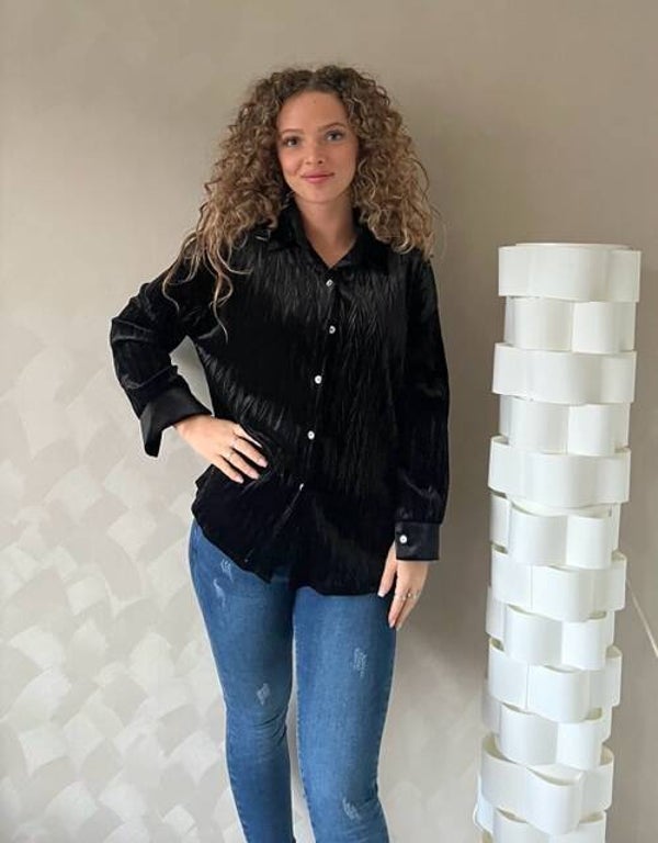 Velvet herringbone blouse black