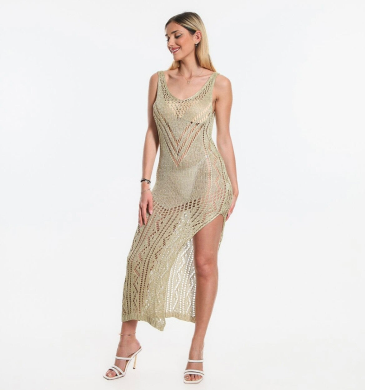 Golden chrochet beach dress