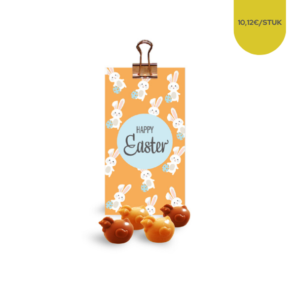 Zakje moeder kip praliné HAPPY EASTER oranje "TréZor" 200 gr