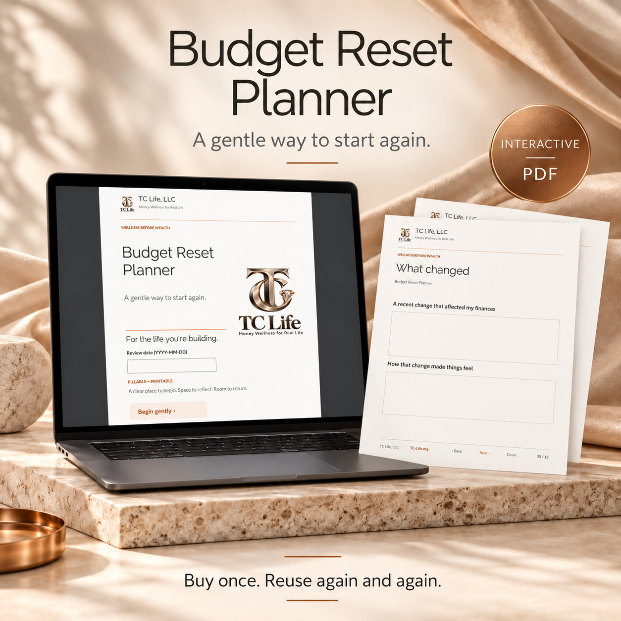 Budget Reset Planner | Gentle Financial Reset Tool – TC Life (downloadable write-on PDF)