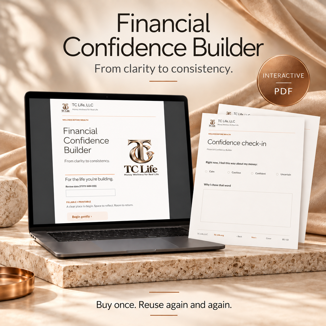 Financial Confidence Builder | Money Mindset & Planning Tool – TC Life (downloadable write-on PDF)
