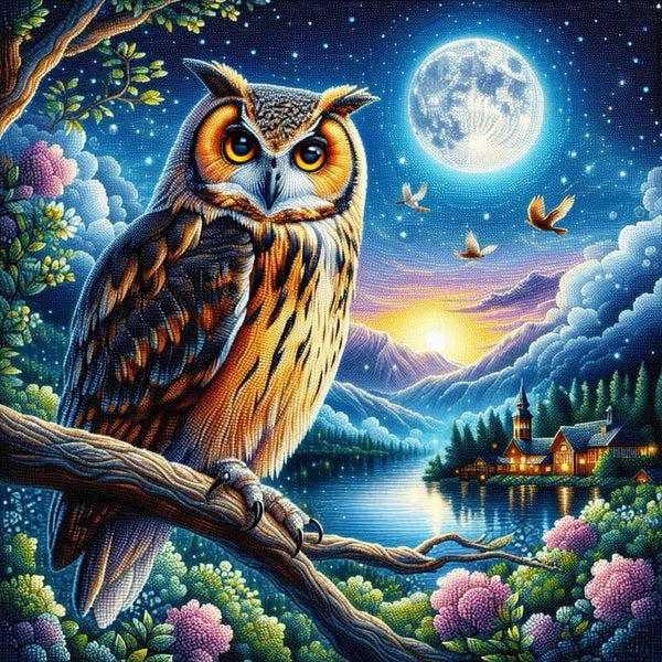 Uil bij volle maan