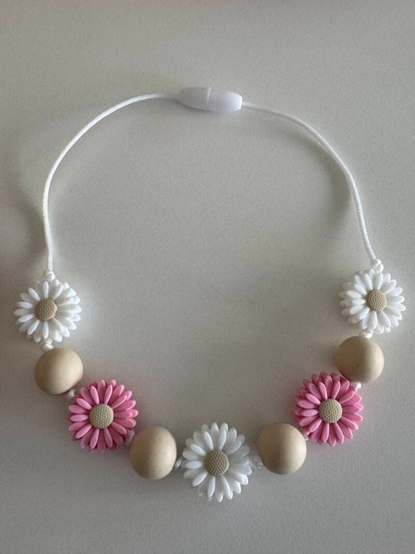 kinderketting - madelief wit/roze
