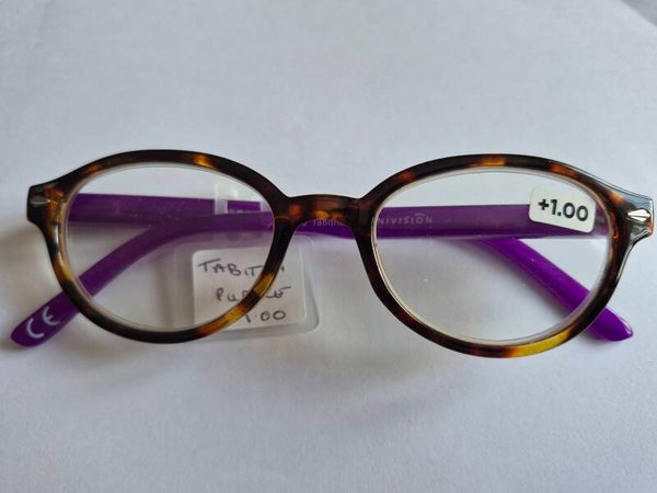 Tabitha +1.00.Tortise front with purple sides