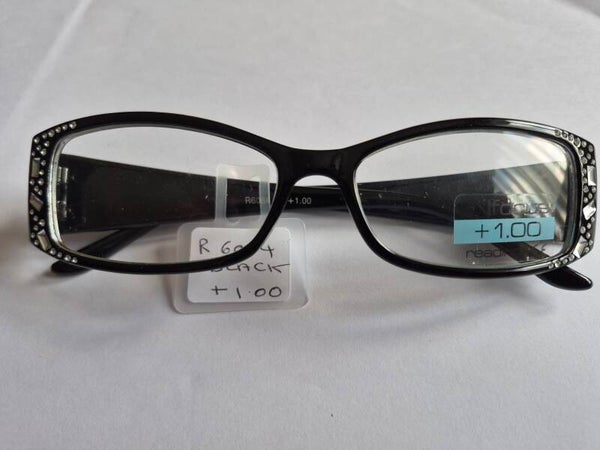 R6064 +1.00 ladies Black Retro diamante Classic