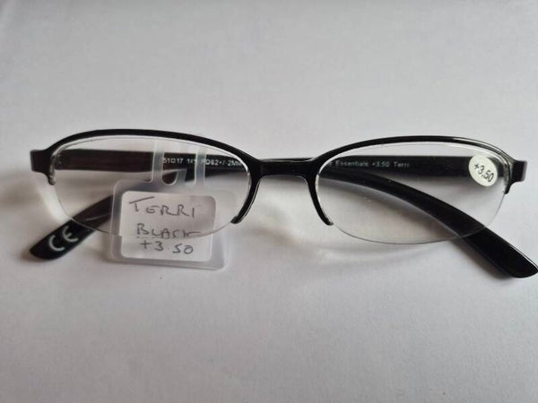 Terri +3.50 ladies Black semi rim fashion Reading Glasses