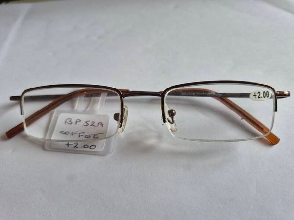 BP52a +2.00 metallic Coffee fine semi-rim fashion readers