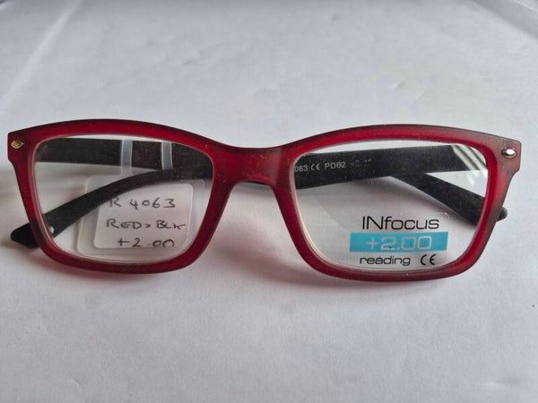 R4063 +2.00 Red t-Cup Fashion Reading Glasses