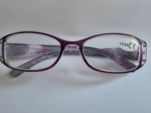Sue+2.50 Ladies Purple Feather Reading Glasses