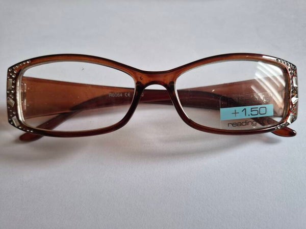R6064 +1.00 Ladies Brown Diamante Reading Glasses