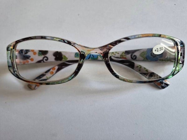 Sue+2.50 Ladies Green flora Reading Glasses