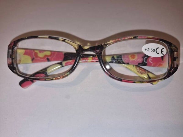 Sue+2.50 Ladies Pink and Yellow flora Reading Glasses